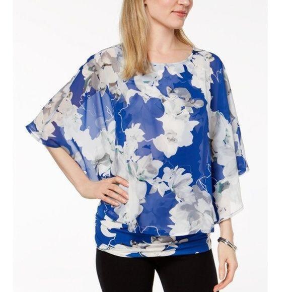 Alfani Flutter-Sleeve Top Blue Prolific Lil S - Picture 1 of 3
